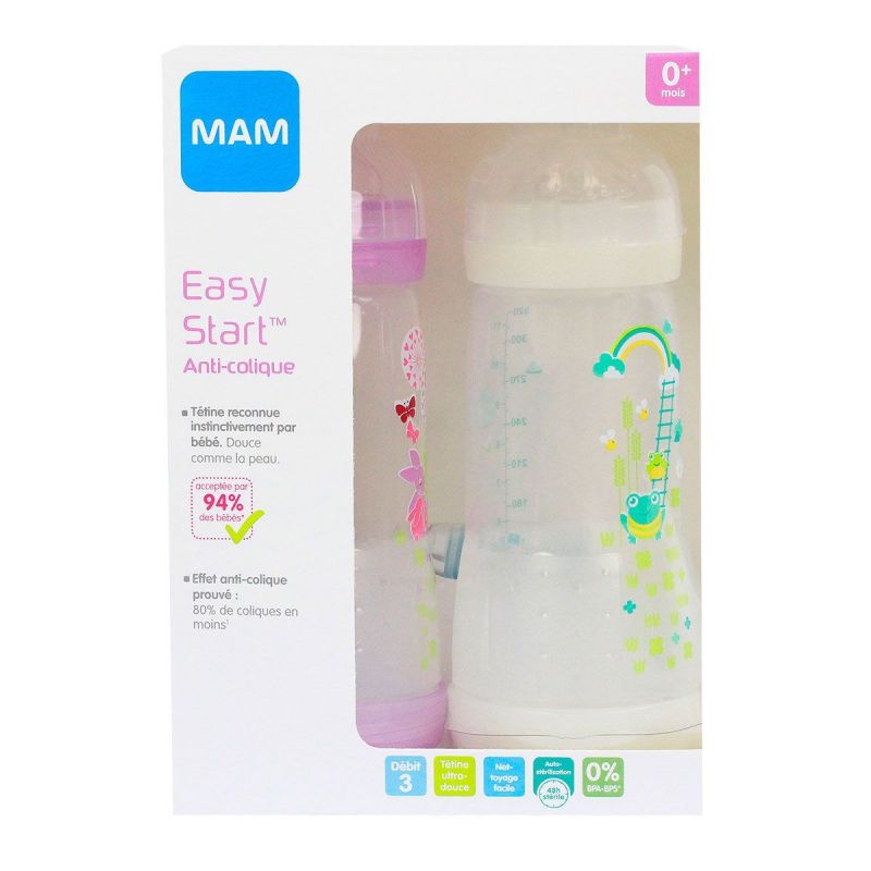 2 Biberons Easy Start anti-colique 4+ mois rose & blanc