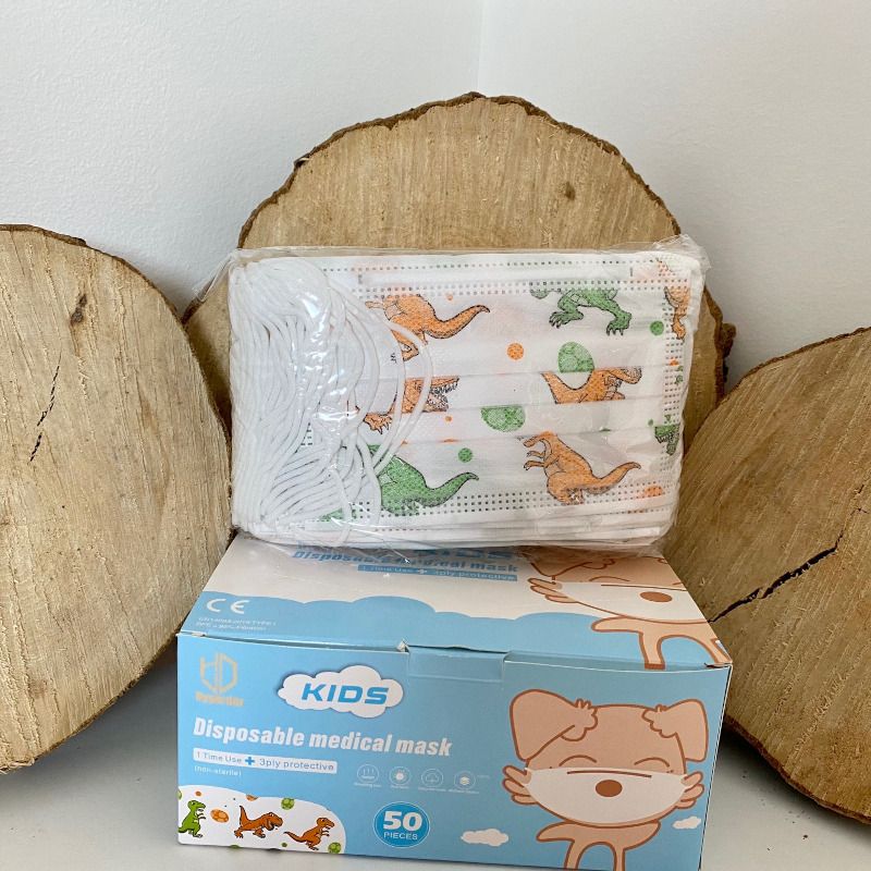 Boîte de 50 masques chirurgicaux pour enfant (Dino)