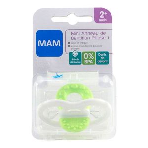 Mini anneau dentition +2 mois - bleu - rose - vert