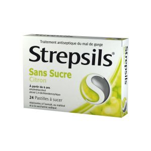 Strepsils citron sans sucre 24 pastilles à sucer