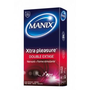 MANIX Xtra Pleasure Double Extase – Préservatifs Nervurés Lubrifiés, Boîte de 12