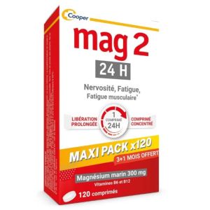 MAG 2 24H - Magnésium Marin, Vitamines B6 et B12 120 Comprimés