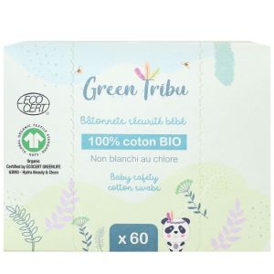 60 bâtonnets d'oreille bébé sécurité 100% coton bio
