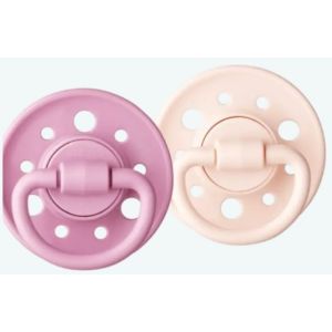 Lot de 2 sucettes rondes caoutchouc naturel 0-6 mois Rose pastel /Violet