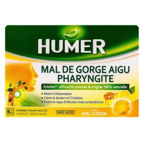 Humer mal de gorge aigu pharyngite sans sucre 20 pastilles