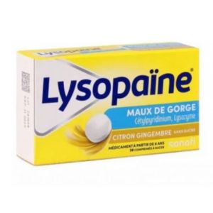 Lysopaïne Maux de gorge citron gingembre sans sucre 36 comprimés