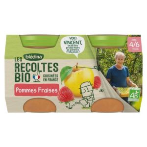 Compotes bébé bio pommes fraises dès 6 mois - 2x130g