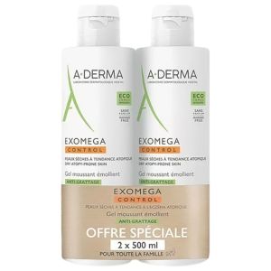 Exomega Control Gel Moussant Émollient Anti-Grattage Lot de 2 x 500 ml