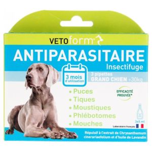 Antiparasitaire Insectifuge Grand Chien 3 Pipettes