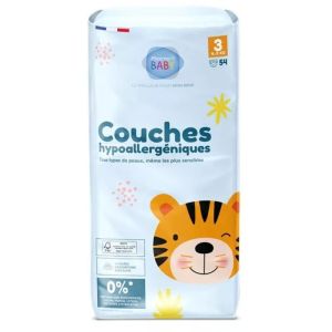 Couches Hypoallergeniques Taille 3 4-9kg 54 couches