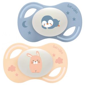 Duo de sucettes nuit anatomiques extra-fines – Lapin et Pingouin 0-6m