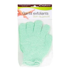 2 gants exfoliants 100% polyamide - blanc - rose - vert - violet - bleu