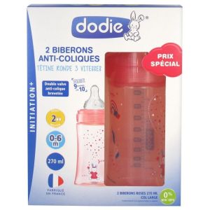 Dodie - Biberon Initiation+ anti-colique - 330ml - 6M+ - Rose