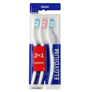 ELGYDIUM BASIC Lot de 3 Brosses à Dents MEDIUM (1 Offerte)