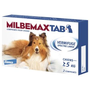 Milbemaxtab chiens 5kg 2 comprimés