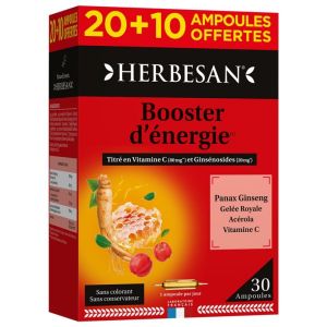 Gelée royale Ginseng Vitamine C Acérola 20 Ampoules + 10 Ampoules Offertes