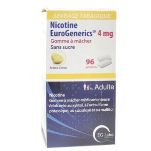 Nicotine EuroGenerics 4mg - Gomme à Mâcher Arôme Citron - 96 gommes