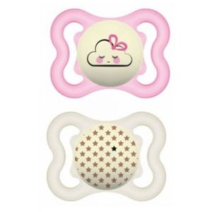 Sucettes Symétriques Silicone Suprême Nuit 2-6 mois x2
