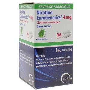 Nicotine 4 mg menthe sans sucre  96 gommes