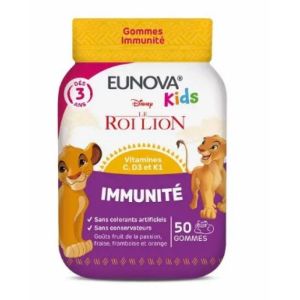 Eunova Kids Gommes Immunité Le Roi Lion Goûts Fruit De La Passion, Fraise, Framboise Et Orange 50 gummies