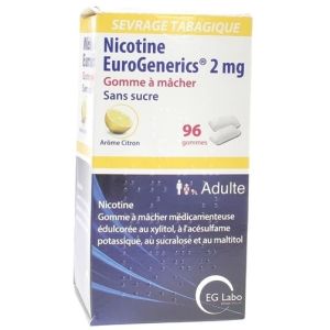 Nicotine EuroGenerics 2mg - Gomme à Mâcher Arôme Citron - 96 gommes