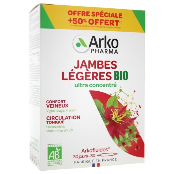Arkofluides Jambes Légères Bio 30 ampoules