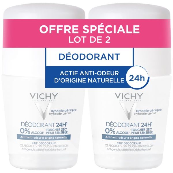 Déodorant à bille 24h peau sensible sans sels d'aluminium 2x50ml