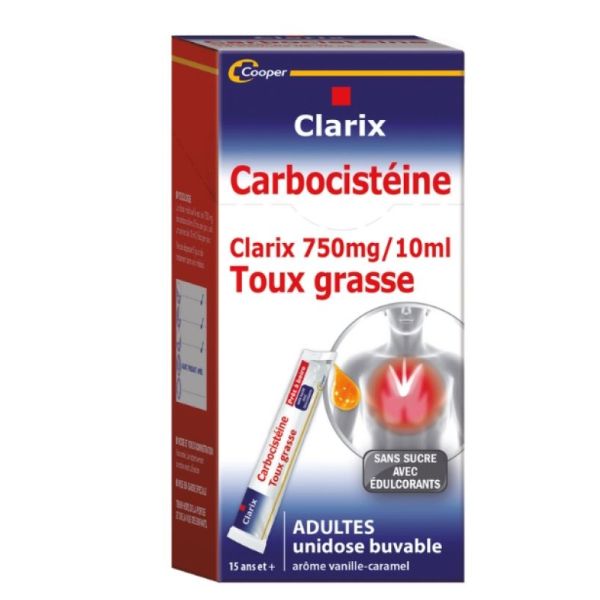 Clarix Expectorant Carbocistéine 750mg/10ml 15 unidoses