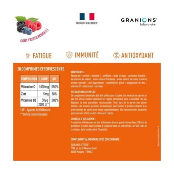 Vitamine C + D3 + Zinc Fruits rouges - 20 comprimés