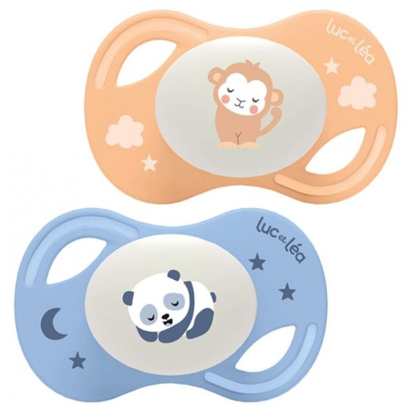 Duo de sucettes nuit anatomiques extra-fines – Panda et Singe 6-18m