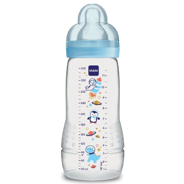 Biberon 2ème âge 6 mois et + 330ml - décor bleu