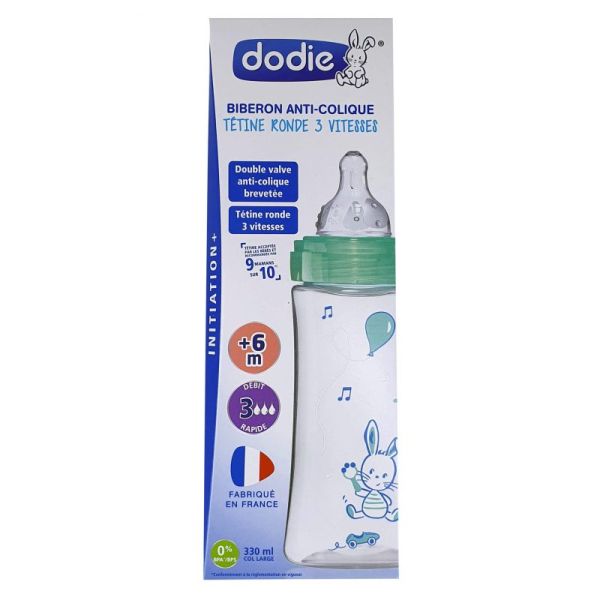 DODIE biberons anti colique Initiation+ 330ml +6 mois tétine ronde débit 3