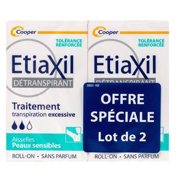 Détranspirant Sensitive Aisselles Peaux Sensibles Roll-On Lot de 2 x 15 ml