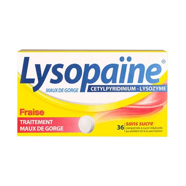 Lysopaïne 36 comprimés sans sucre goût fraise