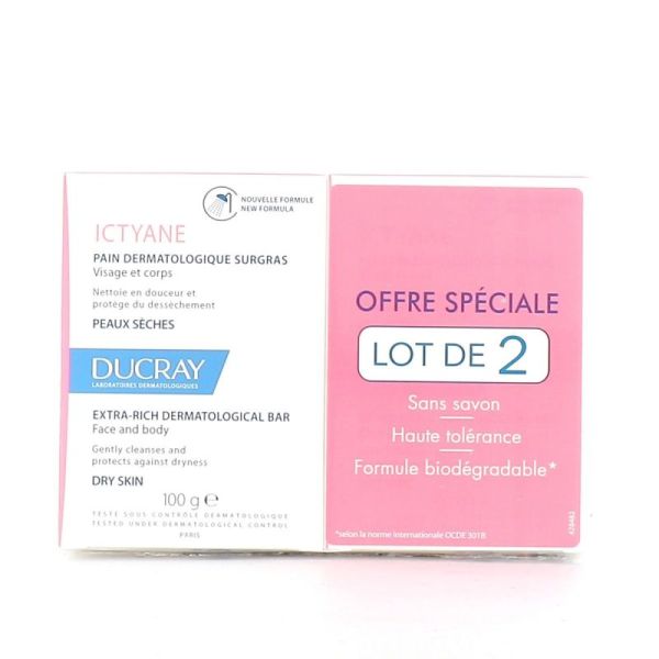 Ictyane pain dermatologique surgras Ducray - 2 x 100g