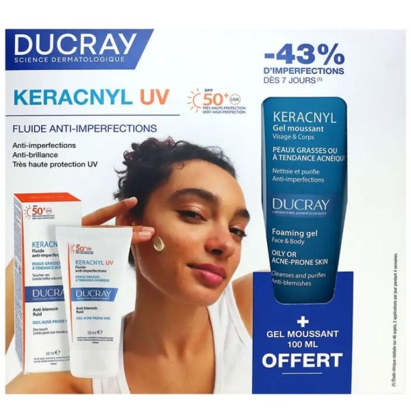 Keracnyl UV SPF50+ Coffret – Fluide Anti-imperfections 50 ml + Gel Moussant 100 ml Offert
