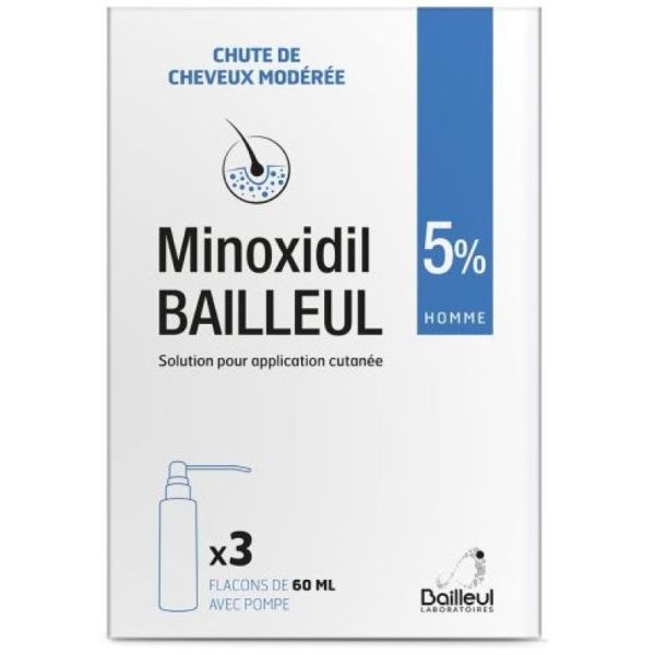 Minoxidil 5% solution cutanée 3x60ml