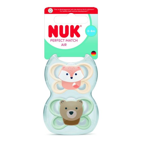 2 Sucettes Perfect Match Air 0-6m Renard/Ours