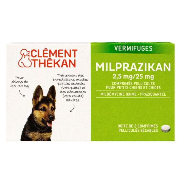 Milprazikan Chiens 2.5mg/25mg Vermifuge pour Chien de 0.5 à 10 kg - Bte/2