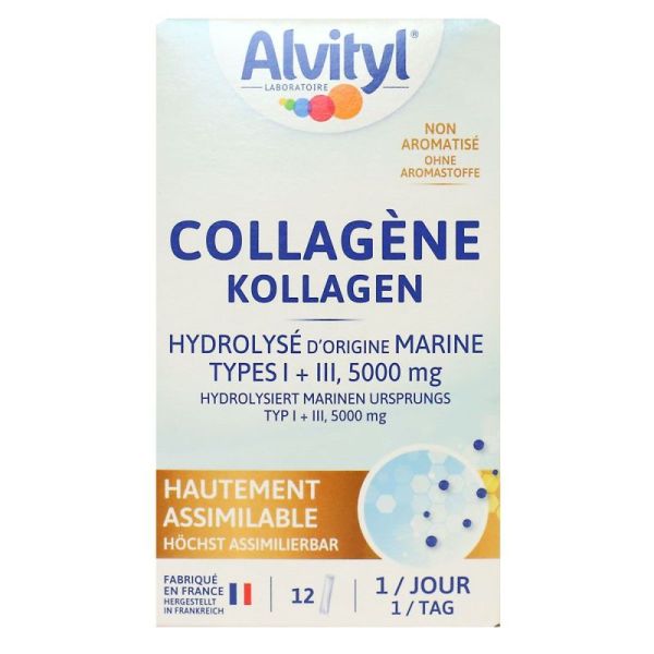 Collagène Hydrolysé d'Origine Marine 5000mg Type I & III 12 Sticks