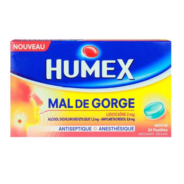 Lidocaïne mal de gorge menthe 24 pastilles