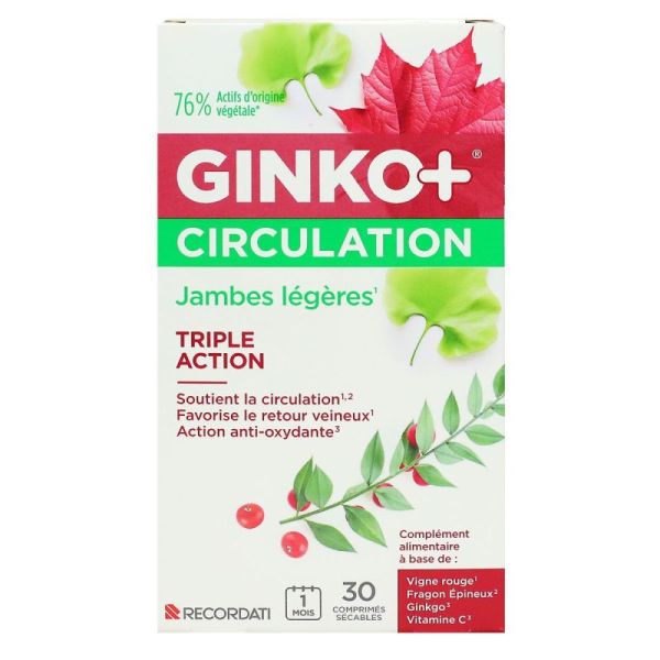 Ginko+ Circulation Jambes Lourdes 30 comprimés