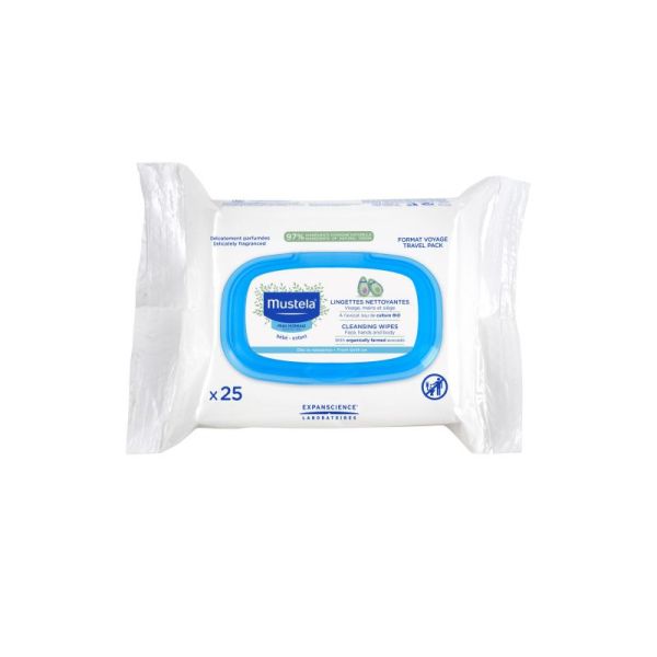 25 lingettes nettoyantes visage mains siège