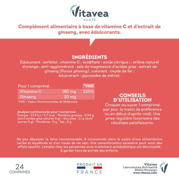 Vitamine C & ginseng tonus Nutrisanté x 24 comprimés