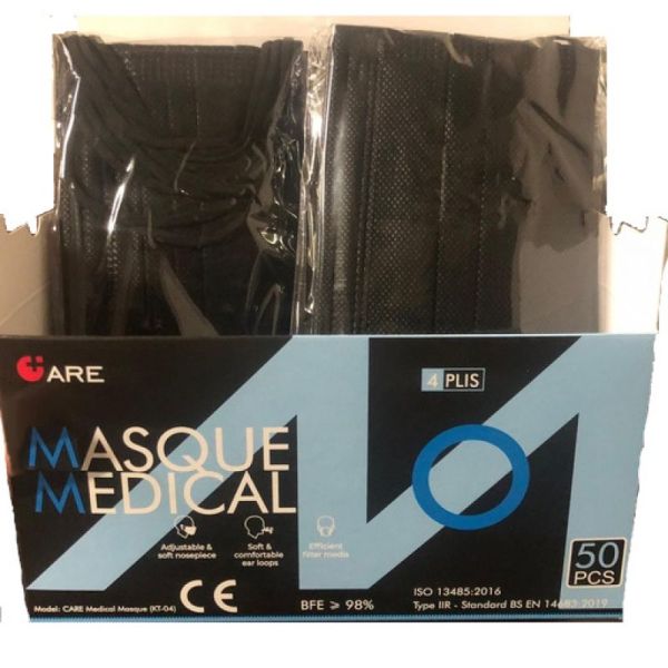 Boîte de 50 masques chirurgicaux noirs