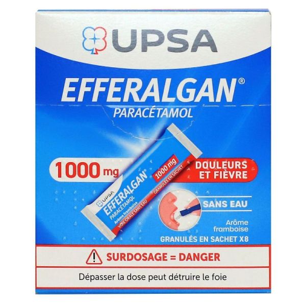 Efferalgan 1g, granulés en sachet, Fruits rouges
