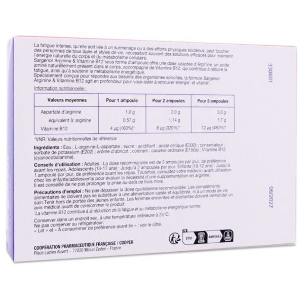 Arginine + Vitamine B12 goût Abricot - 20 ampoules