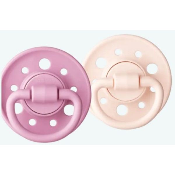 Lot de 2 sucettes rondes caoutchouc naturel 0-6 mois Rose pastel /Violet