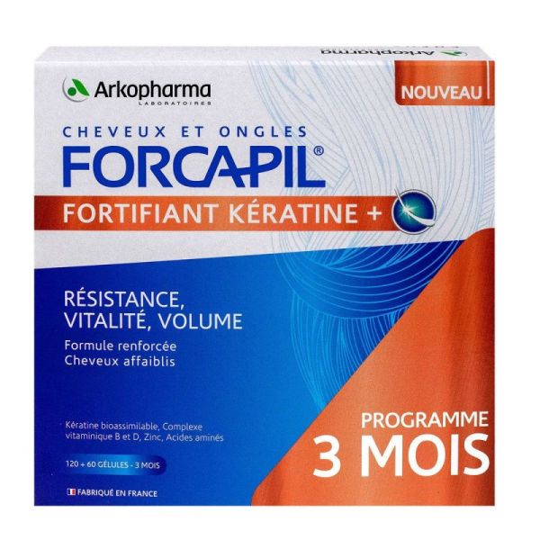 Forcapil - Kératine + Fortifiant 3 Mois Zinc, Vitamine B - 180 gélules