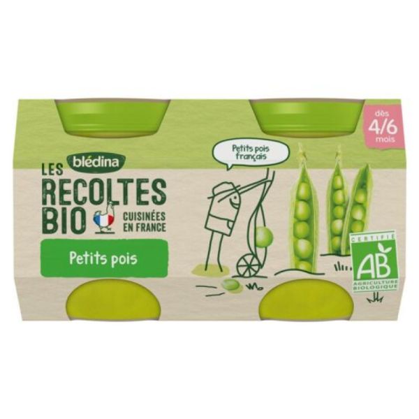 Petits pots bébé bio dès 4/6 mois petits pois - 2x130g